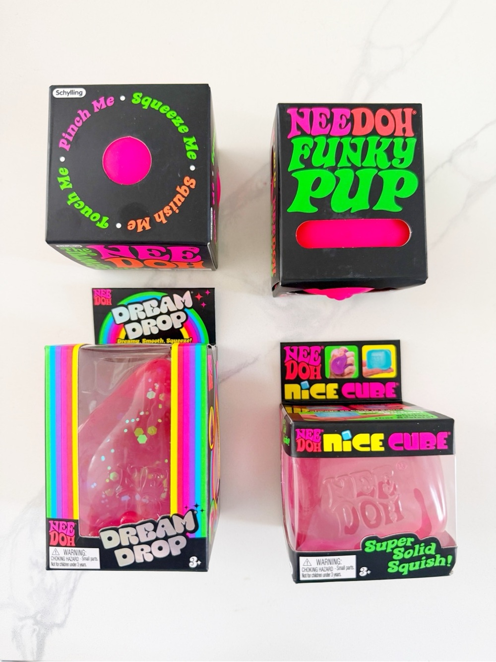 RARE PINK NeeDoh Bundle 🎀 Set of 4 Dream Drop Nice Cube Funky Pup Groovy Glob